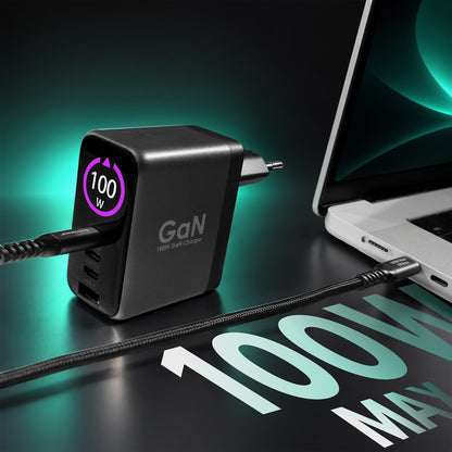 EnoVolt Pro 100W fast charging a laptop with its USB-C cable