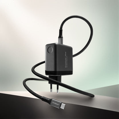 EnoVolt Pro 70W GaN charger with its braided USB-C cable
